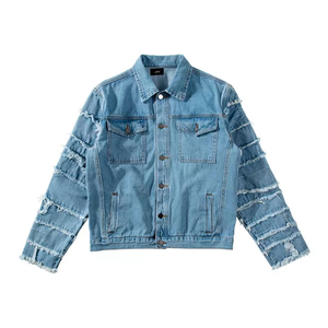Denim Jeans <b>Jacket</b> New <b>Fringe</b> Stitching Men's Washed Denim <b>Jacket</b> Fashion Casual <b>Jacket</b> - Product Image 1