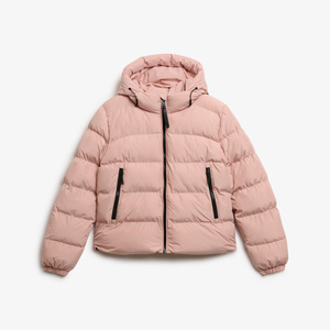 Pink Quilted Puffer Jacket With Hood Zipper Closure Winter Outerwear Women's <b>Coat</b> <b>Full</b> Sleeve Regular <b>Length</b> Solid Color - Product Image 5