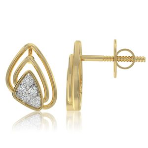 Boucles d'oreilles clous en or jaune avec diamants de laboratoire double goutte d'eau et grappe triangulaire - Product Image 2