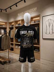 ชุดเซ็ตเสื้อยืดแขนสั้นคอวีลายเสือดาวผ้าฝ้าย 100% สวมใส่สบายสำหรับฤดูร้อน แบรนด์ TAXES INDUSTRY รุ่น Men Drop Shoulder High Street ระบายอากาศได้ดี - Product Image 6