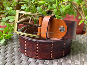 Nuevo elegante e informal hecho a mano de cuero genuino Real cinturón clásico para hombres personalizado grano completo desgastado cinturón de cuero Real para hombres - Product Image 4