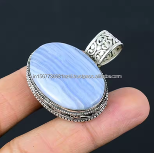 Venta caliente azul encaje ágata cabujones pulido a mano colgante de piedras preciosas con 925 Starling plata bucle colgante regalo de Navidad joyería - Product Image 3