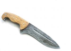 Handcrafted Wave Damascus Steel Outdoor Field Utility <b>Tool</b> with Natural Oak <b>Wood</b> Handle - Product Image 1