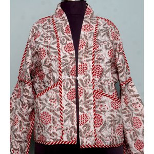 Veste Kantha en pur coton pour femme, faite à la main, imprimée à la main avec motifs floraux, pour l'automne et l'hiver, multicolore, mode ethnique, veste imprimée. - Product Image 2
