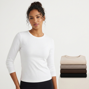 Camiseta de Manga Larga para Mujer, sin Tirantes, Ajustada, Estilo Vintage, Transpirable, de Spandex, Tejida, de Color Sólido, para Primavera, en Blanco, Beige, Marrón y Negro - Product Image 5