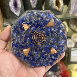 Sous-verre octogonal poli de 4 pouces en lapis-lazuli naturel de haute qualité avec spirale en cuivre pour la décoration intérieure - Product Image 4