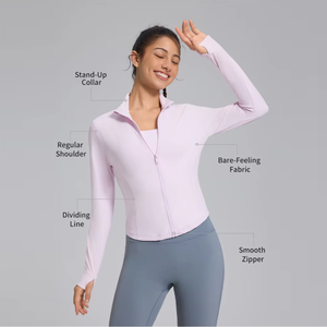 Ensemble de sport premium 2 pièces pour femme avec veste de yoga à manches longues, leggings de fitness taille haute anti-transpiration, vente en gros OEM ODM - Product Image 4