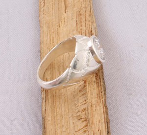 Wholesale 925 Sterling <b>Silver</b> Natural Clear Quartz <b>Ring</b> Vintage Geometric Textured Band Round Gemstone <b>Ring</b> <b>Men</b> Women Handmade - Product Image 5