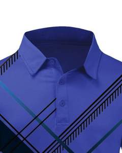 Camiseta Polo Azul Rey Personalizada para Hombre, Manga Corta, Estampado Geométrico, Poliéster y Algodón Piqué, Ropa Deportiva Casual para Golf - Product Image 2