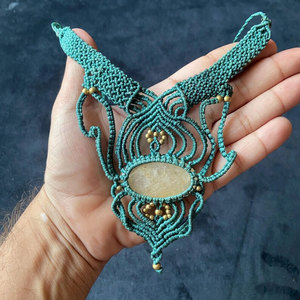 Handmade Green Macrame Gemstone Bamboo Chain <b>Necklace</b> Intricate Adjustable Boho Healing Ethnic <b>Statement</b> Jewelry Buddhism Gift - Product Image 1