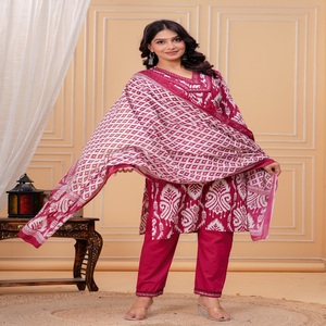 Pink Printed <b>Kurta</b> Pant Dupatta Set for <b>Women</b> | Ethnic Wear Straight V- Neck Kurti with Designer Dupatta - Product Image 4