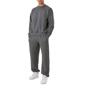 Ensemble de survêtements unisexes en coton 100% pour hommes, ensemble de survêtement uni, 2 pièces, sweat-shirt en molleton et pantalon de jogging - Product Image 1