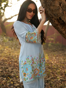 Conjunto de Kurti Bordado de Manga Larga para Mujer, Atuendo Floral Transpirable de Tela Mul Chanderi para Eid, Ramadán, Fiestas y Bodas - Product Image 4