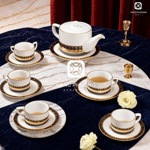 Tea Set Modern Luxury Embossment Gold-Plated Vietnamese <b>Ceramic</b> Porcelain Minimalist 500ml Wholesale Kim Lai Gift Set - Product Image 3