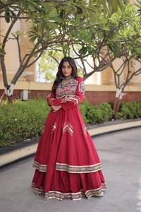 Traditional Indian Kora Cotton Gamthi <b>Gota</b> Patti Lace Work Lehenga Shrug Set Floor-Length Sun Protection Wedding Party - Product Image 2