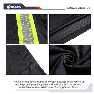 Men's Black Solid Stand Reflective Safety <b>Shirt</b> <b>Half</b> Sleeve Knitted Breathable Quick Dry Workwear Style Summer Casual <b>Shirts</b> - Product Image 5