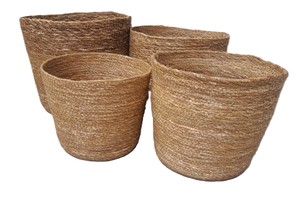 Eco-Friendly <b>Seagrass</b> Woven Round Floor Storage <b>Basket</b> with Modern Design for Living Room - Product Image 3