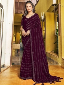 Sari de Rayón Chiffon Georgette de Bollywood KV Self Design para Fiesta, Reversible y Sin Arrugas - Product Image 6