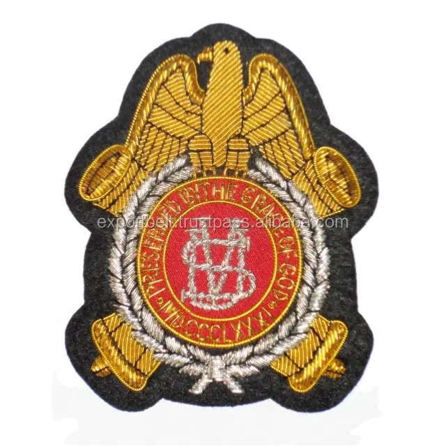 OEM University Logo Embroidered 3D Badge Quality Handmade Bullion Pocket Crest Bullion Insignia Blazer Patch Hand Embroidery