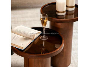 Juego de 2 Mesas Auxiliares Redondas de Madera, Mesas Auxiliares Cilíndricas Modernas de Madera Maciza, Juego de 2 Mesas Auxiliares Minimalistas de Madera, Set 2026 - Product Image 5