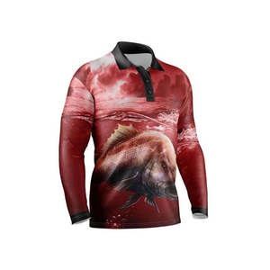 เสื้อโปโลแขนยาวสำหรับผู้ชาย ลายปลาสีแดง ป้องกันรังสียูวี UPF 50 ผลิตจากโพลีเอสเตอร์ 100% เหมาะสำหรับกิจกรรมกลางแจ้ง - Product Image 1