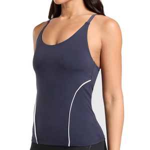 Débardeur de sport pour femme, yoga, fitness, logo personnalisé sur le devant, couleur unie, respirant, séchage rapide, tissu en toile, 220g polyester/coton - Product Image 1