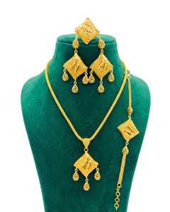 Gold Plated Handmade Geometric Jewelry <b>Set</b> Necklace <b>Earrings</b> <b>Bracelet</b> Women's Ethnic Fashion Alloy Wedding Engagement Gift Party - Product Image 1