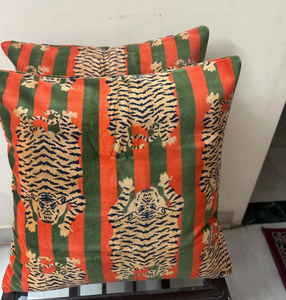 <b>Orange</b> and Green Velvet Cushion Covers with Tiger Print Stripes Decorative <b>Throw</b> Pillows for Sofa and Home Decor Living Room - Product Image 2