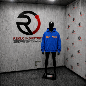 Custom Blue Zip Up Hoodie Oversized Streetwear Self Made <b>Orange</b> 3D Puff Print Logo Full Zipper Hooded <b>Sweatshirt</b> Wholesale Wear - Product Image 3
