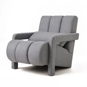 Poltrona Moderna e Confortevole in Tessuto di Lino con Cuscino, Grigio Scuro, per Soggiorno e Camera da Letto - Product Image 4