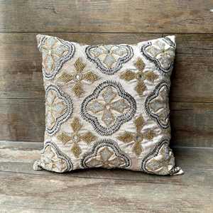 Factory <b>Direct</b> Embroidered <b>Beaded</b> Pillow Cover for Bulk Wholesale Orders, Home Decoration Projects and Premium Interior Styling - Product Image 1