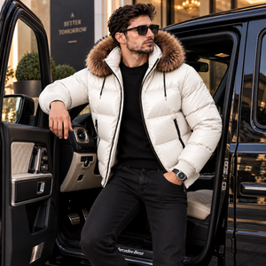 Veste d'été en cuir respirante pour homme avec capuche en fourrure, motif à carreaux, décontractée, grande taille - Product Image 6