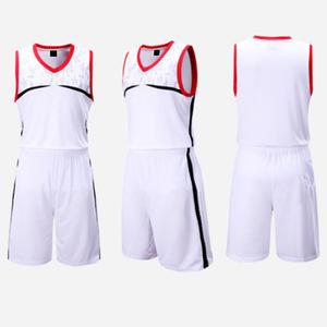 Ensemble de maillots de basket-ball personnalisés Blanc Rouge Noir Col en V Sans manches Respirant Polyester Uniforme d'équipe Adulte Unisexe Toutes saisons - Product Image 1