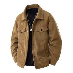 China Bangladesh Factory Price OEM Customized Embroidery Spring Corduroy Japanese Retro Lapel Workwear Loose Fit Casual Men - Product Image 1