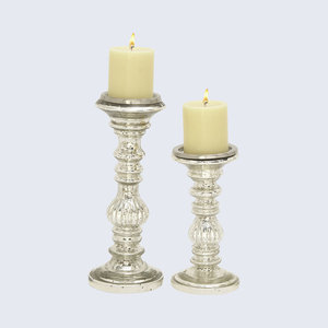 ชุดเชิงเทียนโลหะสีเงิน 2 ชิ้น ฐานสี่เหลี่ยม ชุบนิกเกิล สำหรับวางกลางโต๊ะ - Product Image 4