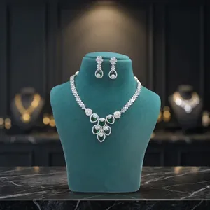 Conjunto de collar y aretes con incrustaciones de piedras de primera calidad para mujer, elegantes accesorios para novias y fiestas. - Product Image 4