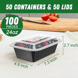 Confezione da 50 (100 Pezzi) Contenitori per Preparazione Pasti da 24 oz con Coperchi Robusti, Ermetici e Riutilizzabili, Adatti per Microonde, Congelatore e Lavastoviglie - Product Image 1