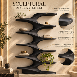 Étagère de présentation sculpturale noire contemporaine |    Support de rangement décoratif multi-niveaux au design ondulé artistique, accent d'intérieur moderne - Product Image 5
