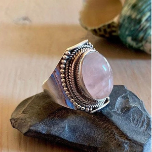 Bague en quartz rose, argent sterling 925, sertissage classique, cadeau d'anniversaire pour femme - Product Image 3