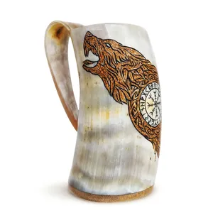 Jarra de Cuerno Hecha a Mano con Diseño de Dragón Pintado, Forma Natural, Artículo de Colección Artístico - Product Image 6