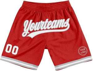 <b>Red</b> Striped <b>Men's</b> Basketball <b>Shorts</b> With Custom Name And Number Elastic Waist Breathable Casual Sport Wear - Product Image 4