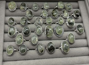 Natural Prehnite Brass Silver Plated Handmade Gemstone Oval Bezel Setting <b>Ring</b> Unisex Designer Trendy - Product Image 4