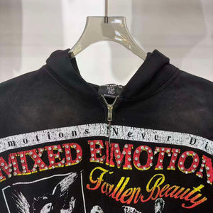 Sudaderas con Capucha y Cremallera, Estampadas con Pedrería, Estilo Hip Hop, 100% Algodón, Talla Grande, para Hombre y Mujer - Product Image 3