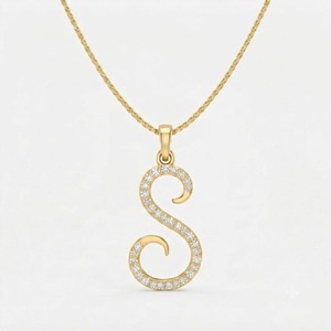 Collier Pendentif Lettre S en Or Jaune Massif 18K avec Diamant de Laboratoire EF VVS1, Unisexe, Bijoux Fins, Sertissage Griffe IGI, Tendance - Product Image 1