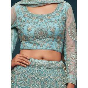 Hermoso mar azul bordado suave red Lehenga Choli con Dupatta - Product Image 3