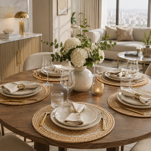 Set de table rond en jonc de mer tressé, couleur unie traditionnelle, beige naturel, pour la décoration de la salle à manger à la maison et à l'hôtel - Product Image 5