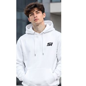 <b>Men's</b> <b>White</b> Hooded <b>Sweatshirt</b> Regular Fit Cotton Fleece Breathable Casual With Front Logo Pocket Design Autumn Wear - Product Image 1
