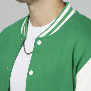 Men's Green White Varsity Jacket Casual Regular Fit <b>Covered</b> <b>Button</b> Closure Corduroy Wool/Viscose Fabric Breathable Quick Dry - Product Image 6