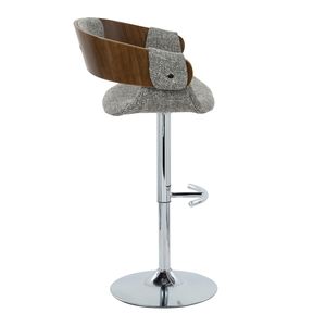 Elisa Mid Century Modern Adjustable Barstool with Swivel Chrome Metal and Walnut Wood Grey Fabric Rounded T <b>Footrest</b> - Product Image 3