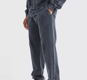 Pantalon en toile vintage délavé à l'acide pour homme, coupe décontractée / Pantalon de jogging vintage en toile délavé à l'acide pour homme - Product Image 1